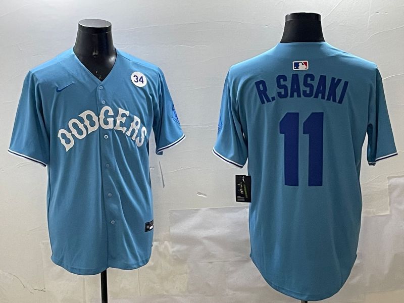 Men Los Angeles Dodgers #11 R.Sasaki Light Blue Joint Name 2025 Nike MLB Jersey style 19->los angeles dodgers->MLB Jersey